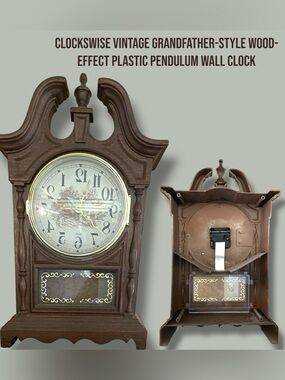 Clockwise Vintage-Style Grandfather Shelf Sitter Clock Faux Wood Battery Operate